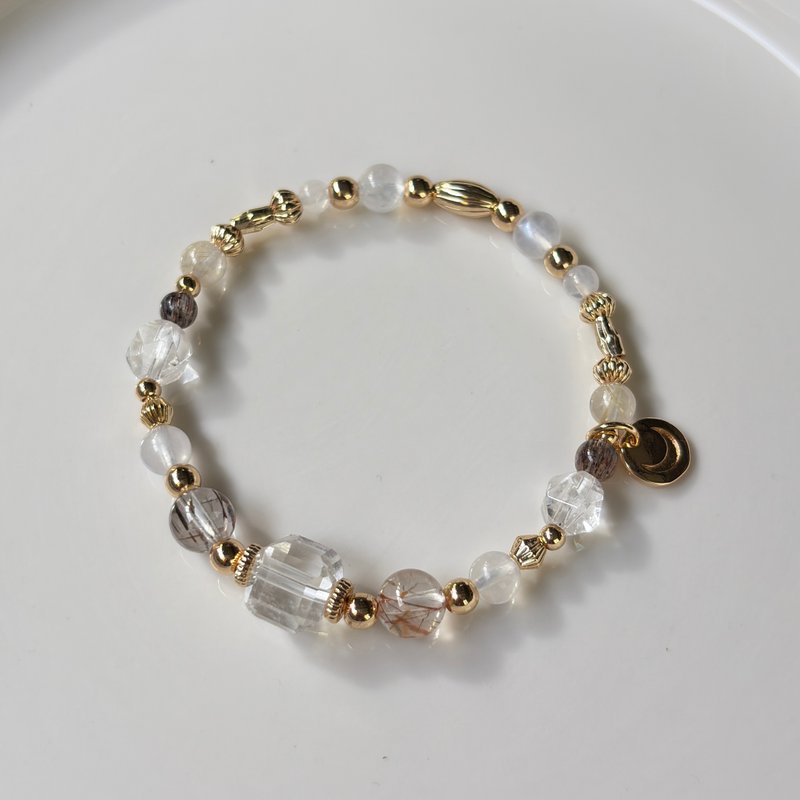 /雪映晨光/。财运 避小人黑金超 黑金骨干 白水晶 金发晶 碧玺发 - 手链/手环 - 水晶 白色