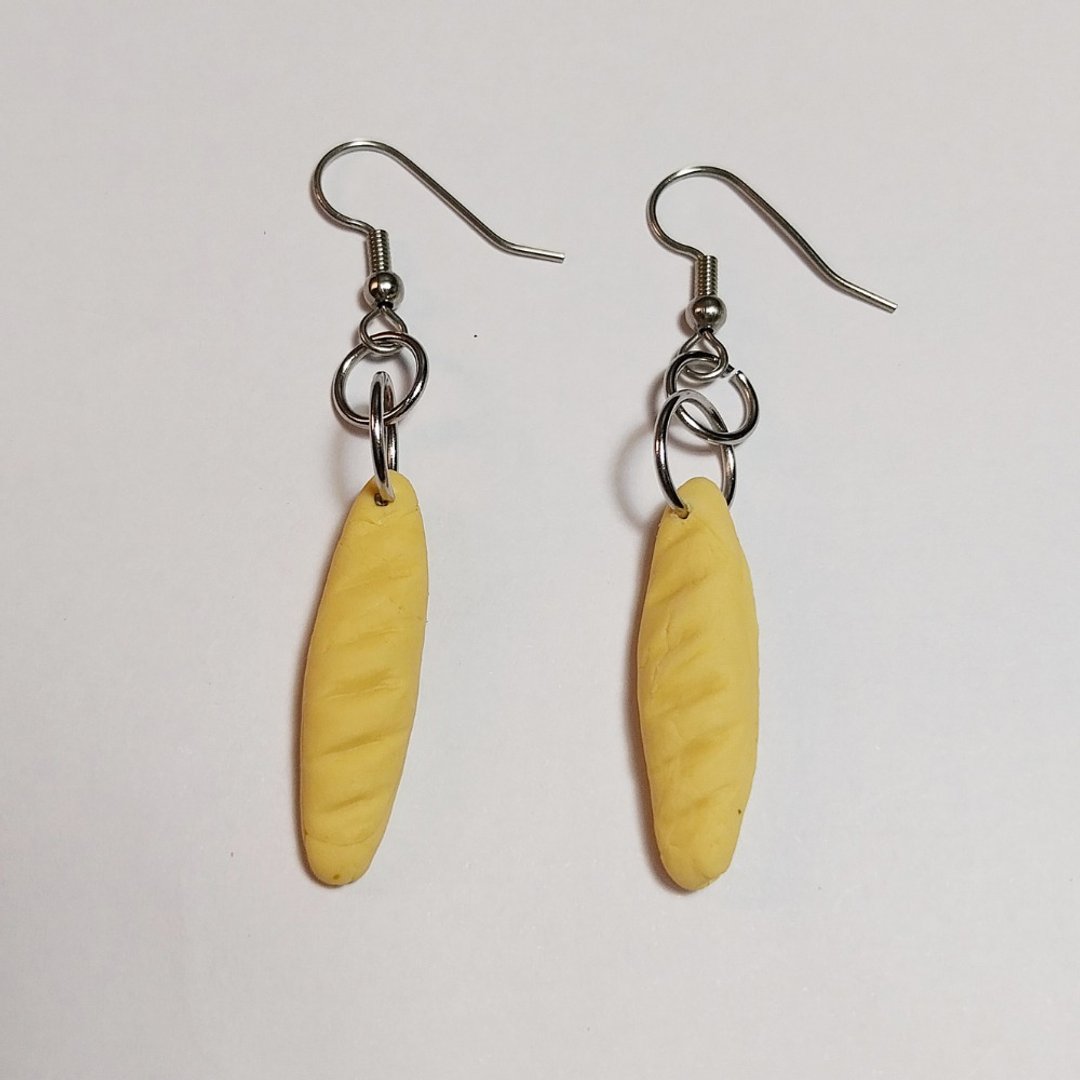 Baguette Bakery Earring Handmade Air Dry Clay Eco Friendly Stainless Hook - 耳环/耳夹 - 粘土 黄色