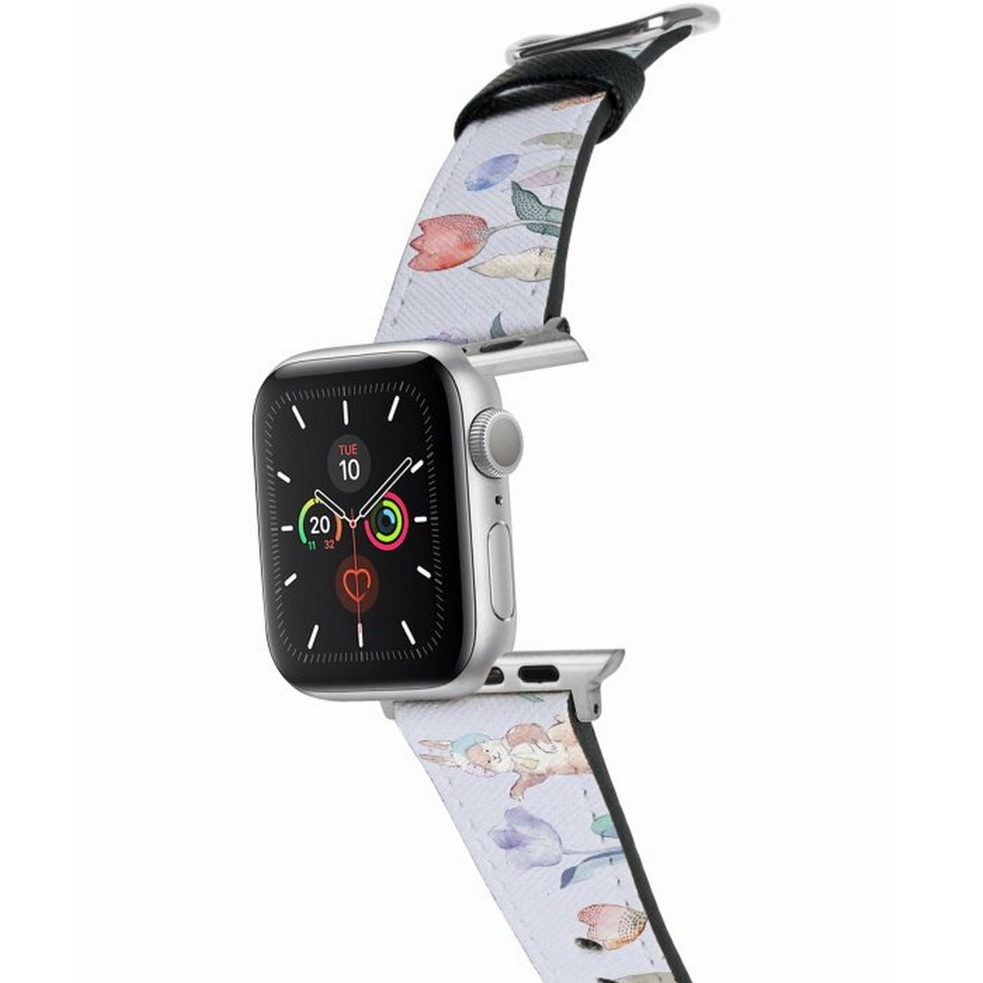 Powder Blue Tulip Bunny 十字压纹牛皮Apple Watch真皮皮革表带 - 表带 - 真皮 