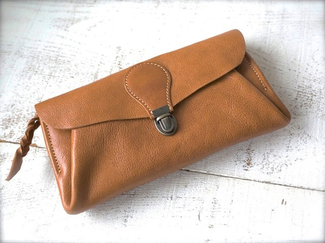 Genuine leather wallet series envelope camel - 皮夹/钱包 - 真皮 卡其色