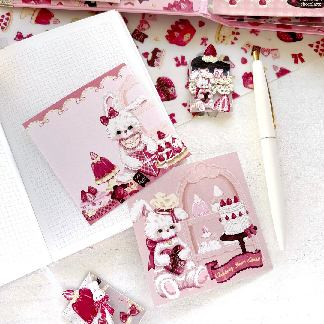 Cherish365【甜兔糕点店】单面印刷方形玫瑰便条CHO559 - 便条纸/标签贴 - 纸 粉红色