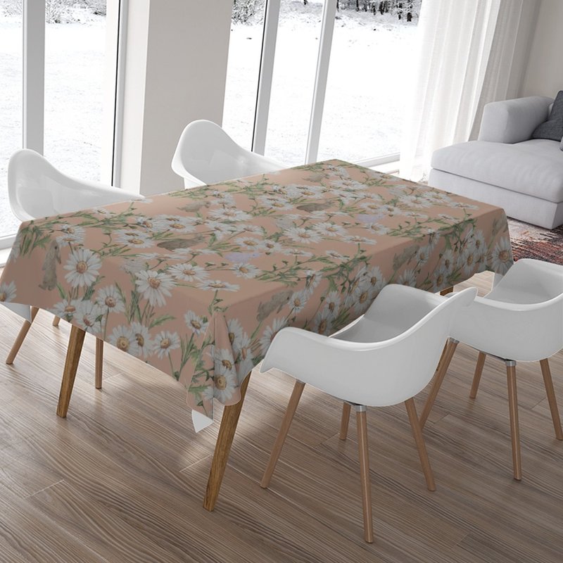 原创印花桌巾 HC1121 Daisy Meadow Bunnies 雏菊与春野兔 - 餐垫/桌巾 - 聚酯纤维 白色