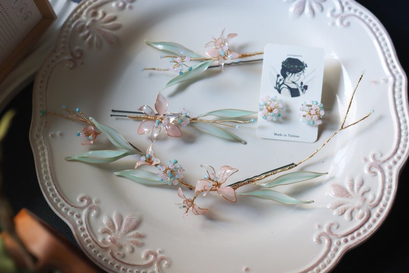 薄荷花曦 新娘头饰 婚纱新娘头饰 五件组 - 发饰 - 树脂 