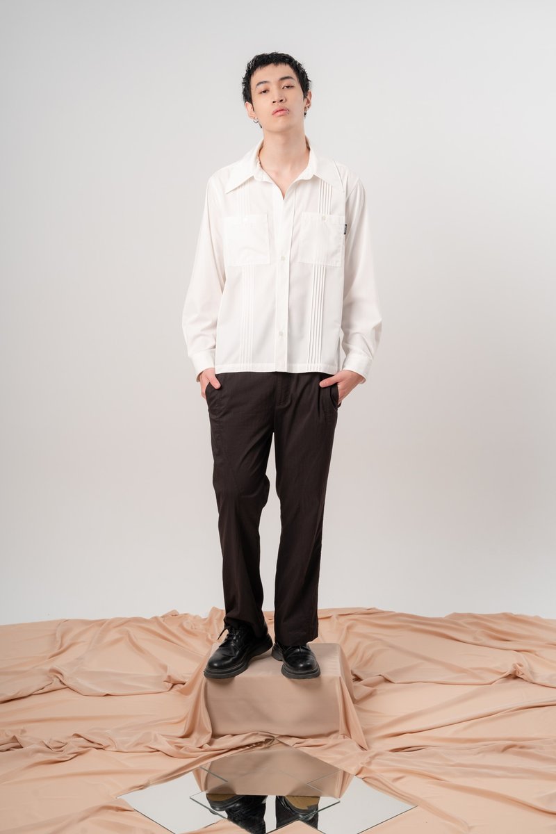 曲线剪接喇叭裤 - 男士长裤 - 棉．麻 咖啡色