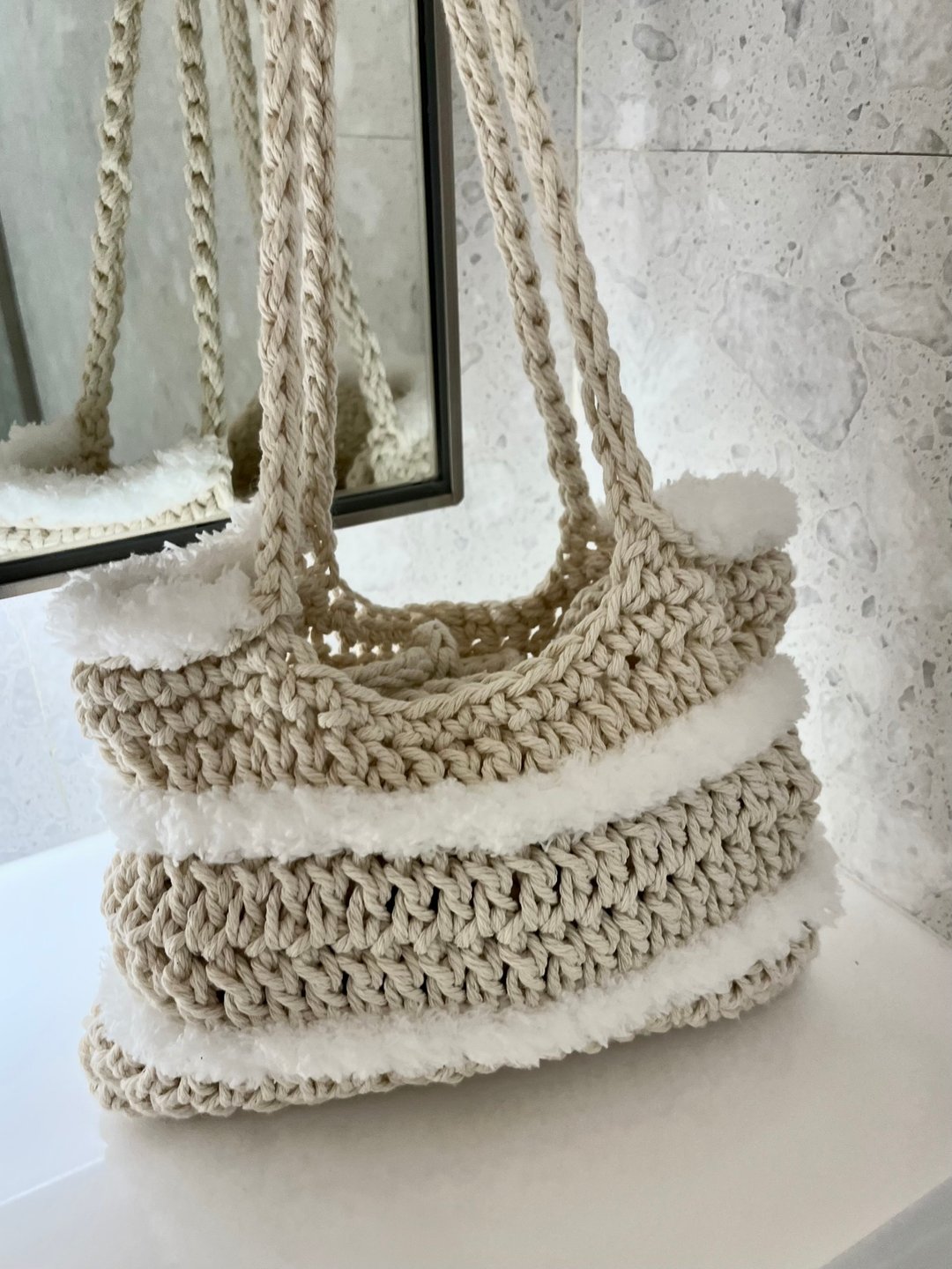 Cami handmade 毛线编织 麻线 手工自制 小托特包 - 手提包/手提袋 - 棉．麻 卡其色