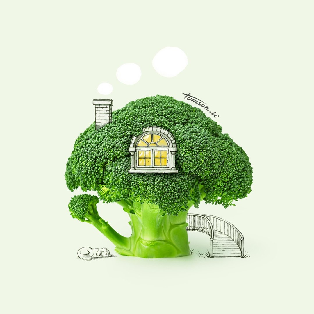 别树 | 原创插画 西兰花创意别墅 树屋 装饰画 榫卯实木画框 礼物 - 海报/装饰画/版画 - 木头 