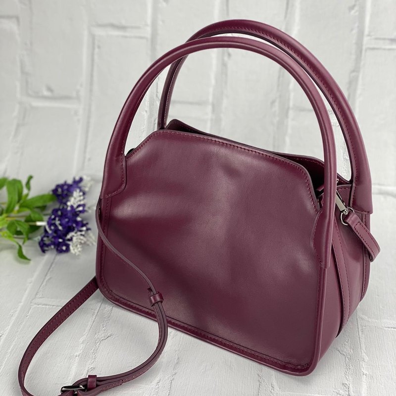 simple.she 全真皮皮革手挽袋侧背包 黑色/灰色/卡其色/枣红色 - 手提包/手提袋 - 真皮 多色