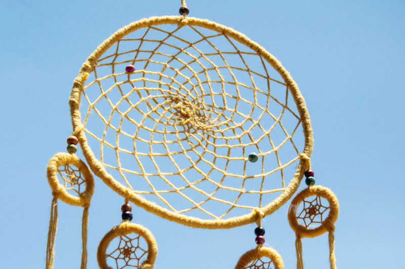 手工编织棉麻原味捕梦网吊饰 Boho羊毛线捕梦网-黄色法式彩虹森林 - 摆饰 - 棉．麻 黄色