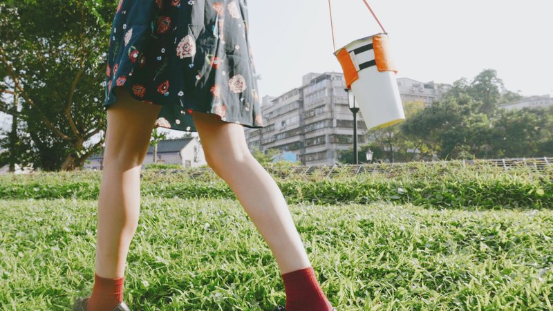 <布>提把饮料提袋。柑橙橘 - 随行杯提袋/水壶袋 - 棉．麻 橘色