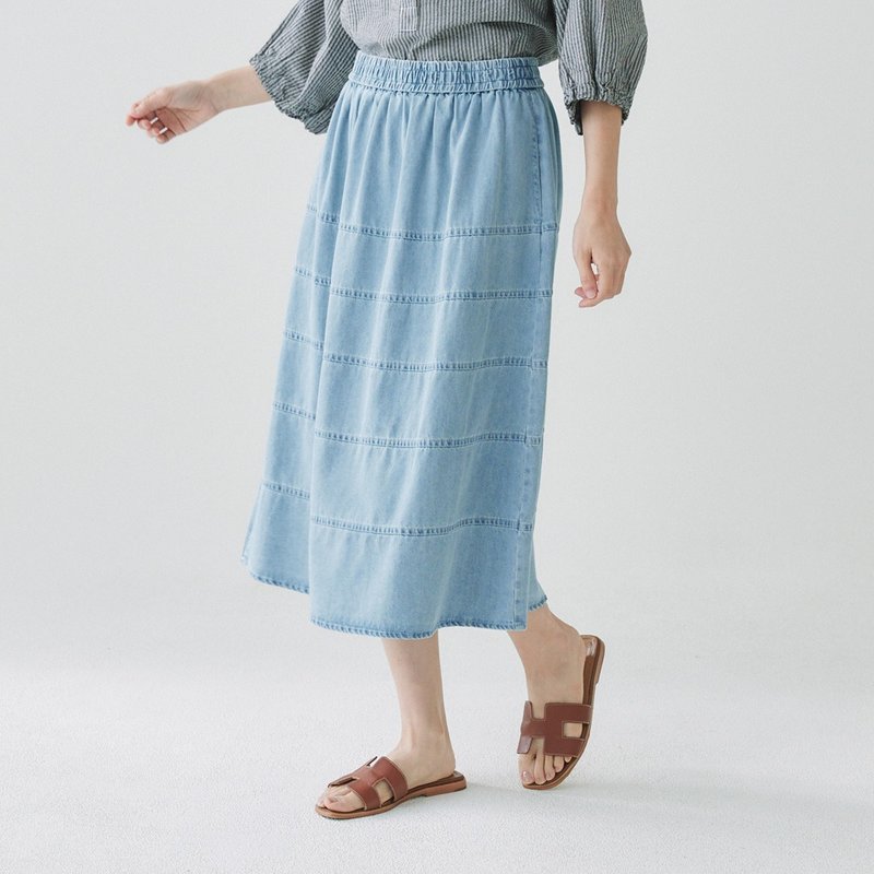 【Simply Yours】车线拼接牛仔裙 蓝F - 裙子 - 棉．麻 蓝色