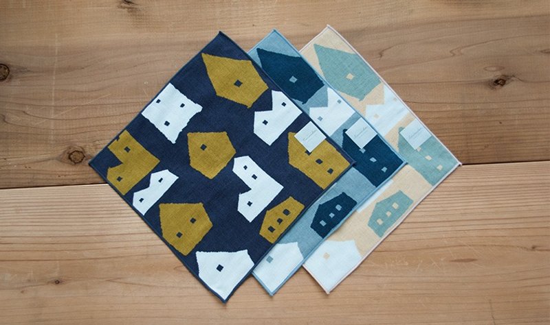 地球树 公平贸易 有机棉/毛巾手帕/房子(浅灰/深蓝) - 毛巾浴巾 - 棉．麻 