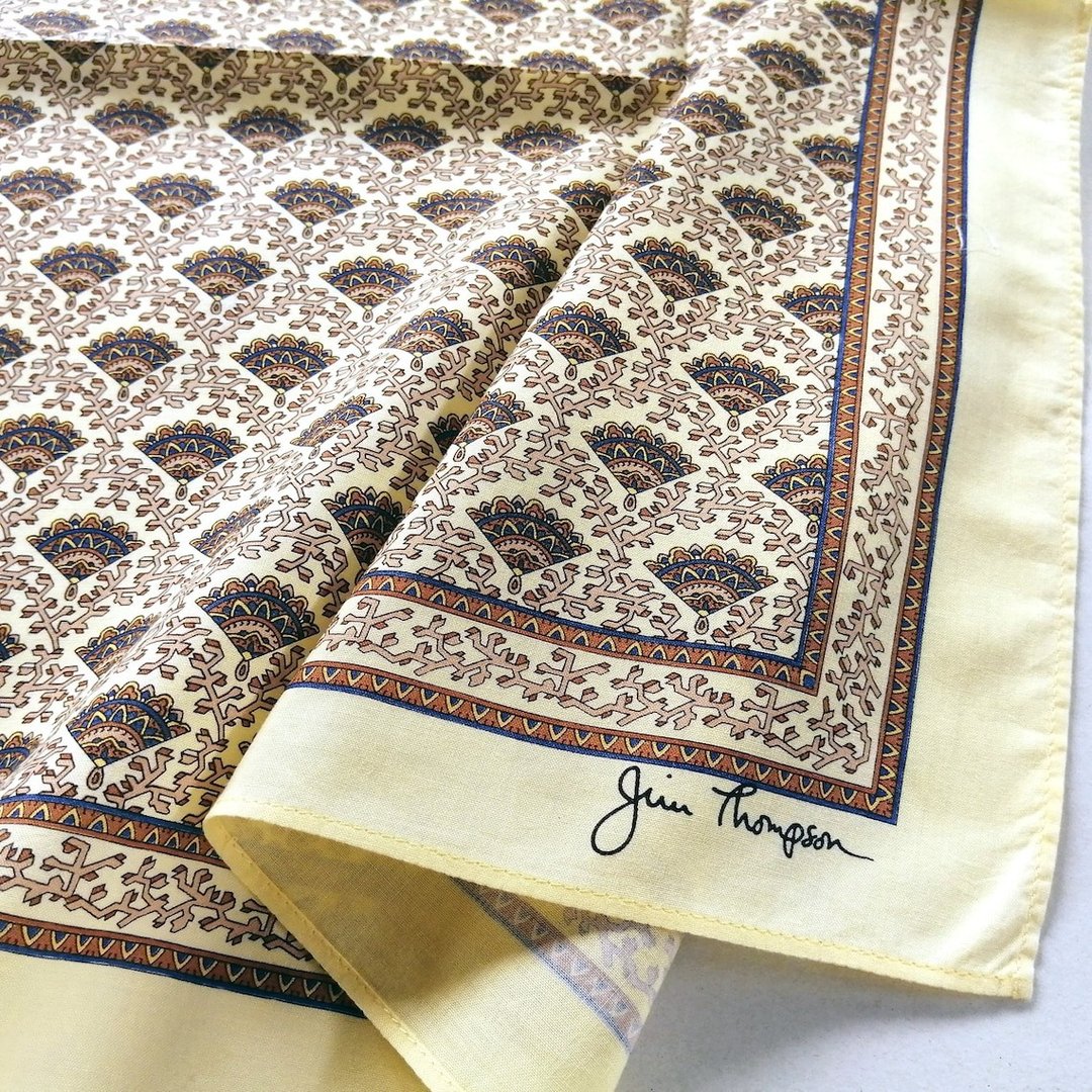 Jim Thompson Vintage Handkerchief Antique Hand Fan 19 x 18 inches - 手帕/方巾 - 棉 卡其色