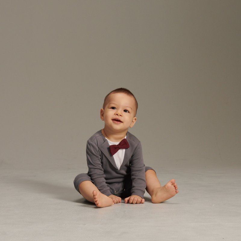 正装包屁连身衣(附赠三个领结可更换) - 包屁衣/连体衣 - 棉．麻 灰色