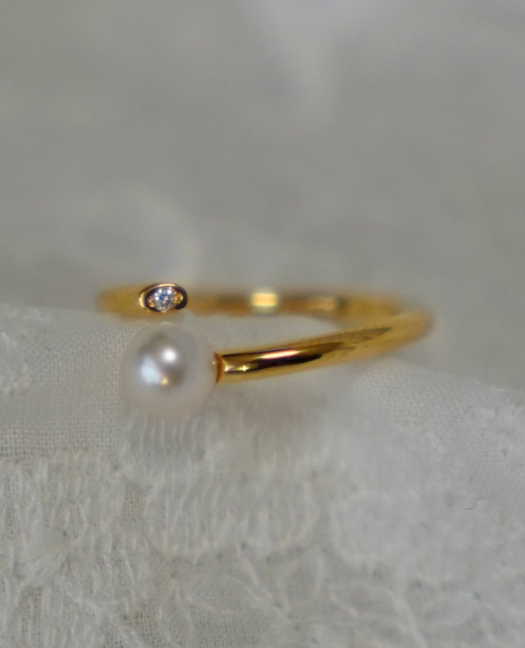 SV Akoya Diamond Pearl Ring 阿古屋珍珠钻石戒指 - 戒指 - 其他金属 金色