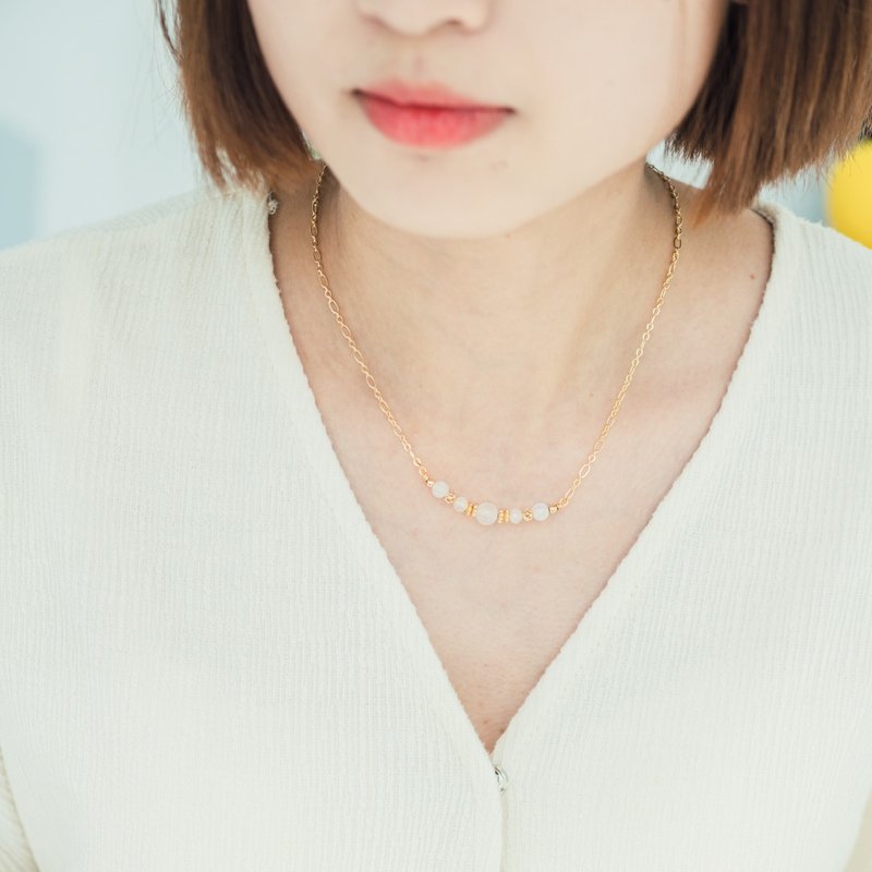 流光。月光石 14K包金 水晶矿石设计项链 - 项链 - 水晶 白色