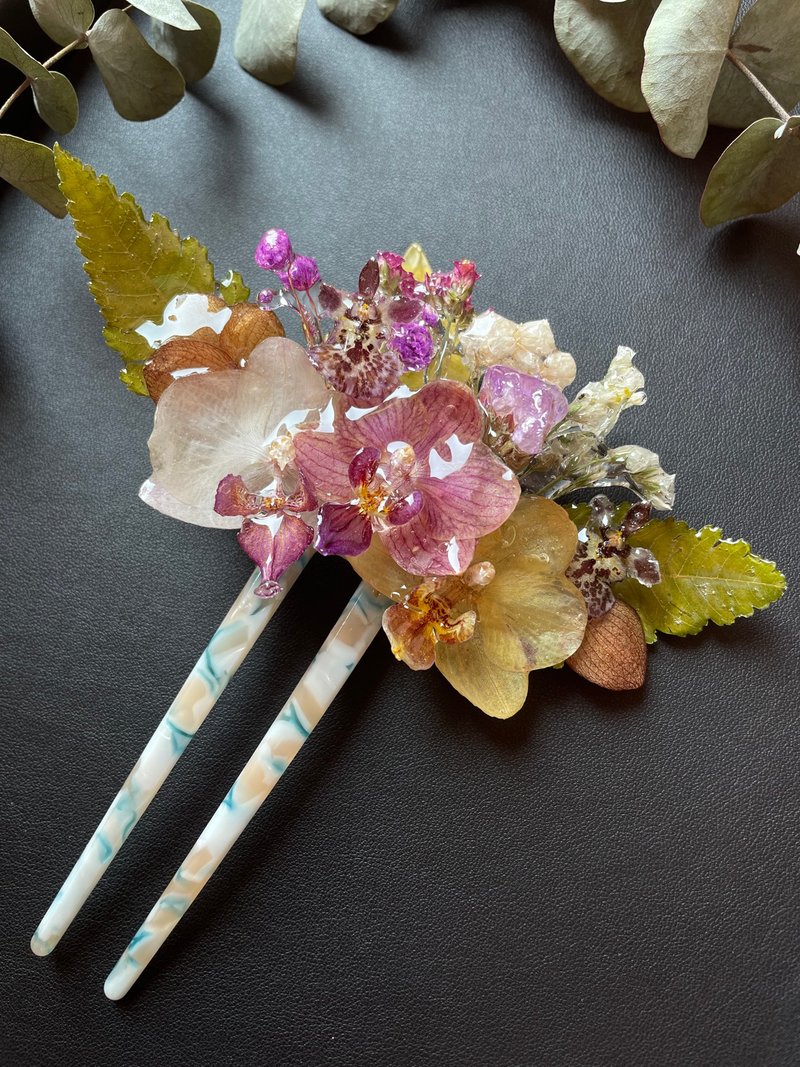 手工干燥花树脂发夹－优雅自然风格的发饰/兰花首饰 - 发饰 - 树脂 多色