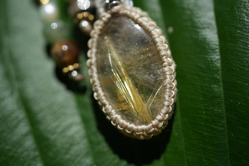 耸立的金色金红石水晶 编绳项链 2062 - 项链 - 宝石 金色