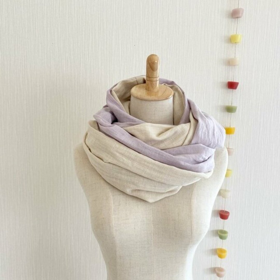Made in Japan Soft slab double gauze snood pale lavender vanilla milk - 围巾/披肩 - 棉．麻 多色