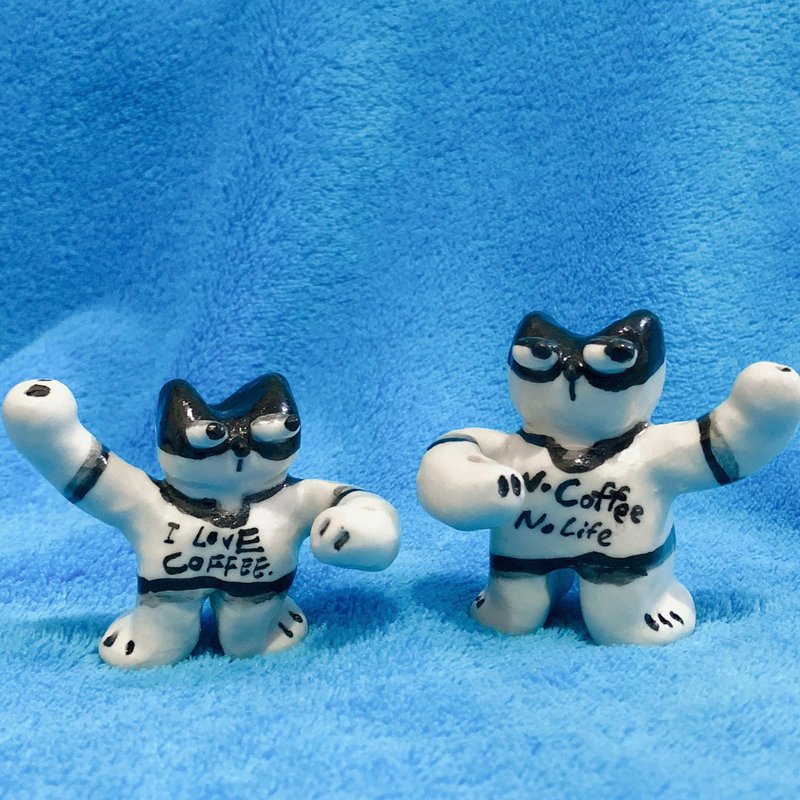 咖啡猫猫线香座 干燥花 瓷偶 - 香薰/精油/线香 - 瓷 白色