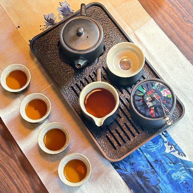 SADOMAIN 仙德曼-粗陶方圆茶具旅组10件组-附收纳提盒 - 茶具/茶杯 - 瓷 黑色