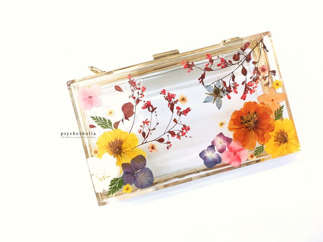 /订制款/ 真花手提包 Clutch Bag (附侧孭链) - 手提包/手提袋 - 压克力 多色