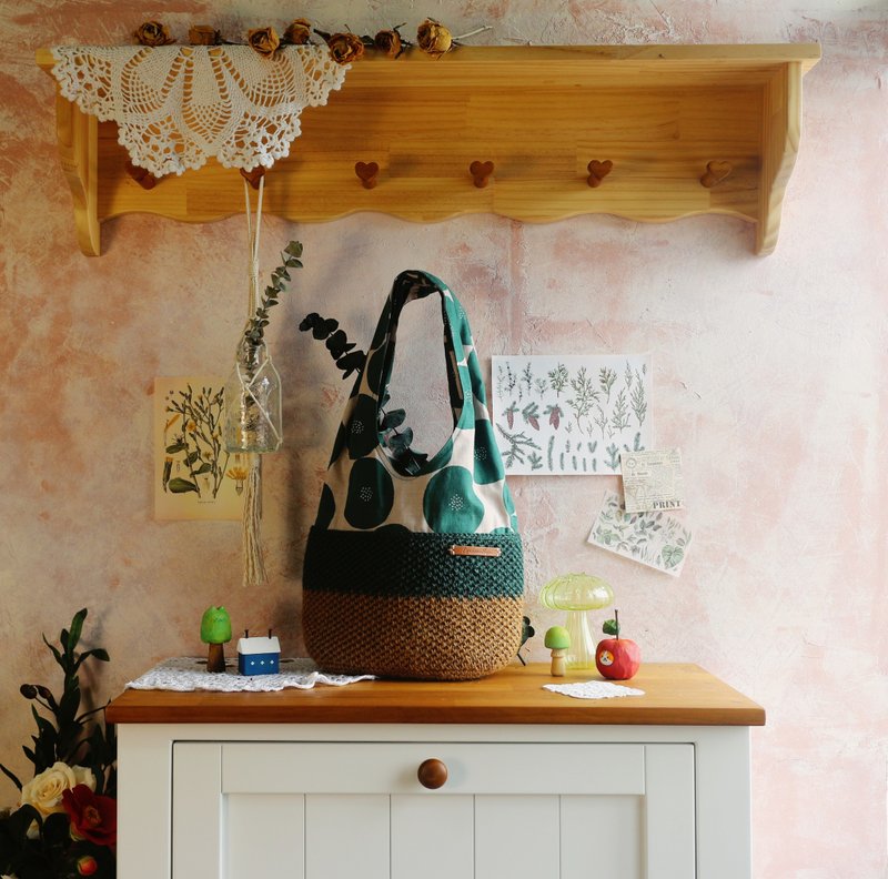 【限量现货】Handmade手工编织/黄麻绳编织/肩背包/麻绳布包 - 侧背包/斜挎包 - 棉．麻 绿色