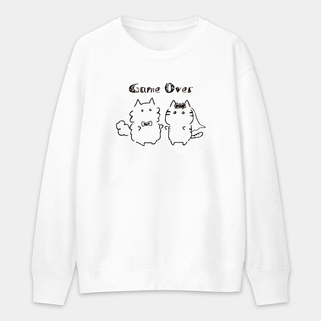 【秋冬新品】猫咪 GameOver 中性纯棉大学T PU015 - 中性连帽卫衣/T 恤 - 棉．麻 白色