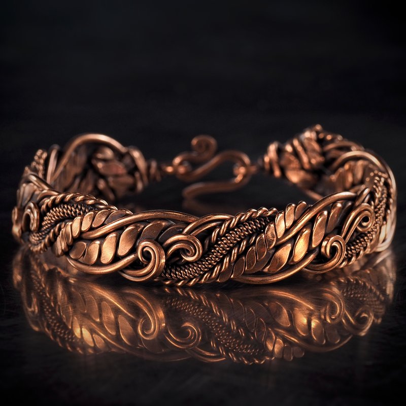 独特的钢丝缠绕纯铜手链。 绞合线手镯。 七周年礼物。 手工铜首 - 手链/手环 - 铜/黄铜 金色