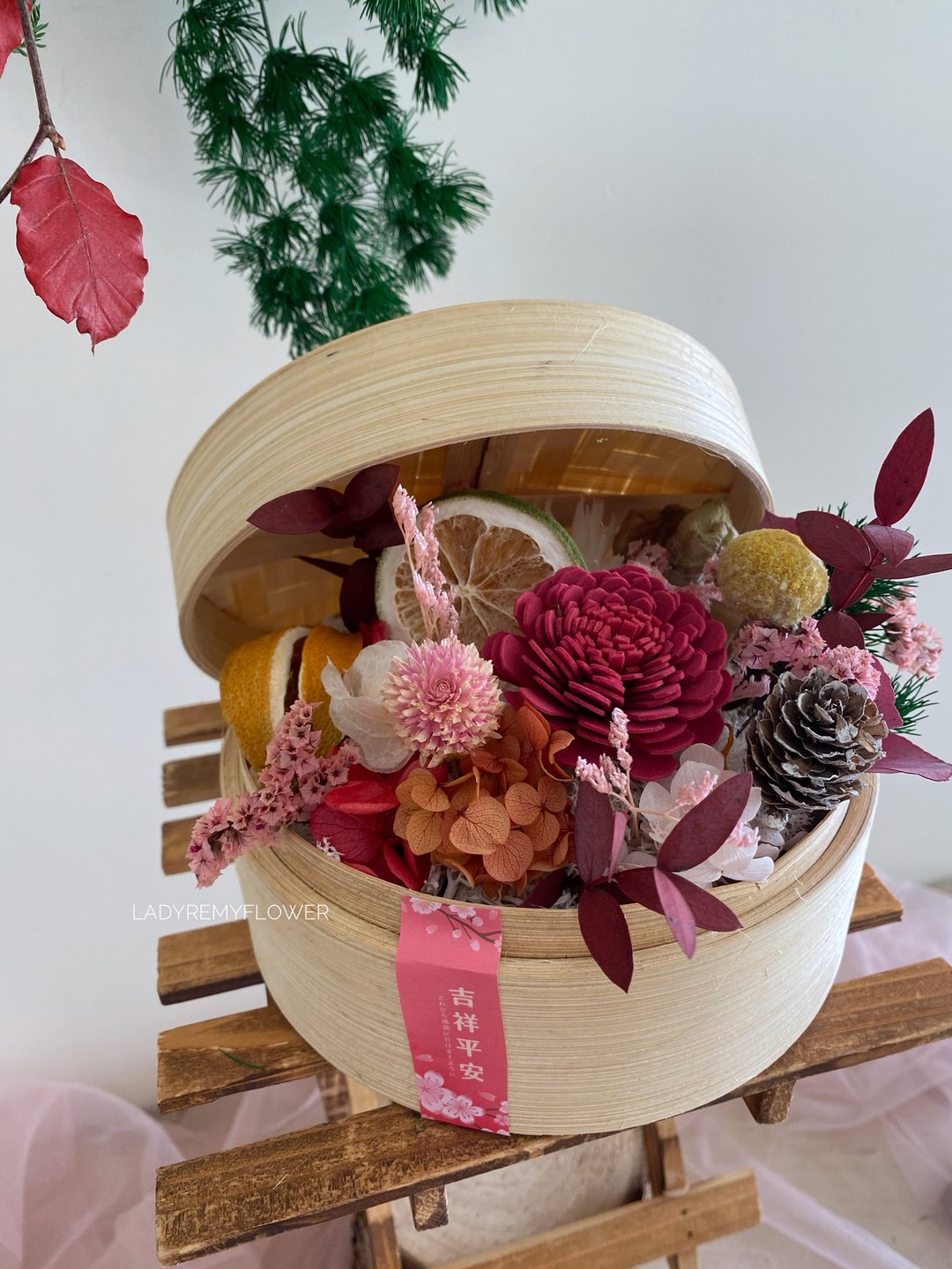 芮米有花 /亲子共作团体课程 新春中式蒸笼花艺 永生花过年布置 - 植栽 - 植物．花 