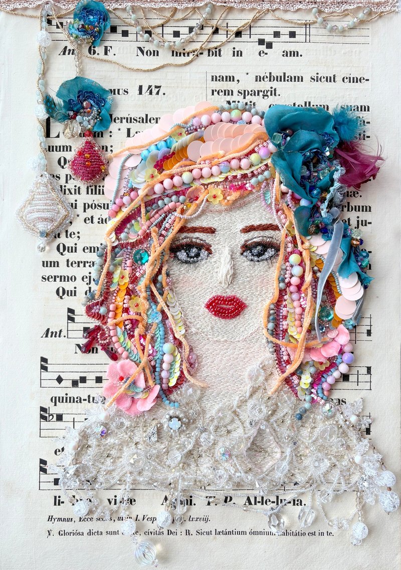 裱框的珠绣艺术　Chandelier　水晶灯 - 墙贴/壁贴 - 绣线 