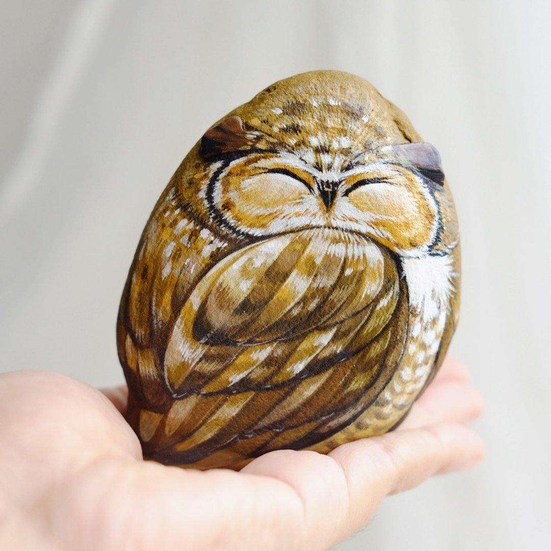 Owls stone painting.original art. - 其他 - 防水材质 咖啡色
