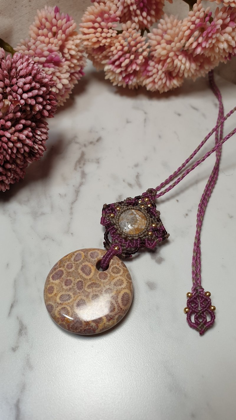 JC02珊瑚玉包石南美蜡线编织项链 - 项链 - 其他材质 紫色