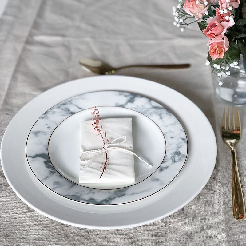 大理石纹金线圈骨瓷盘 - 盘子/餐盘/盘架 - 陶 金色