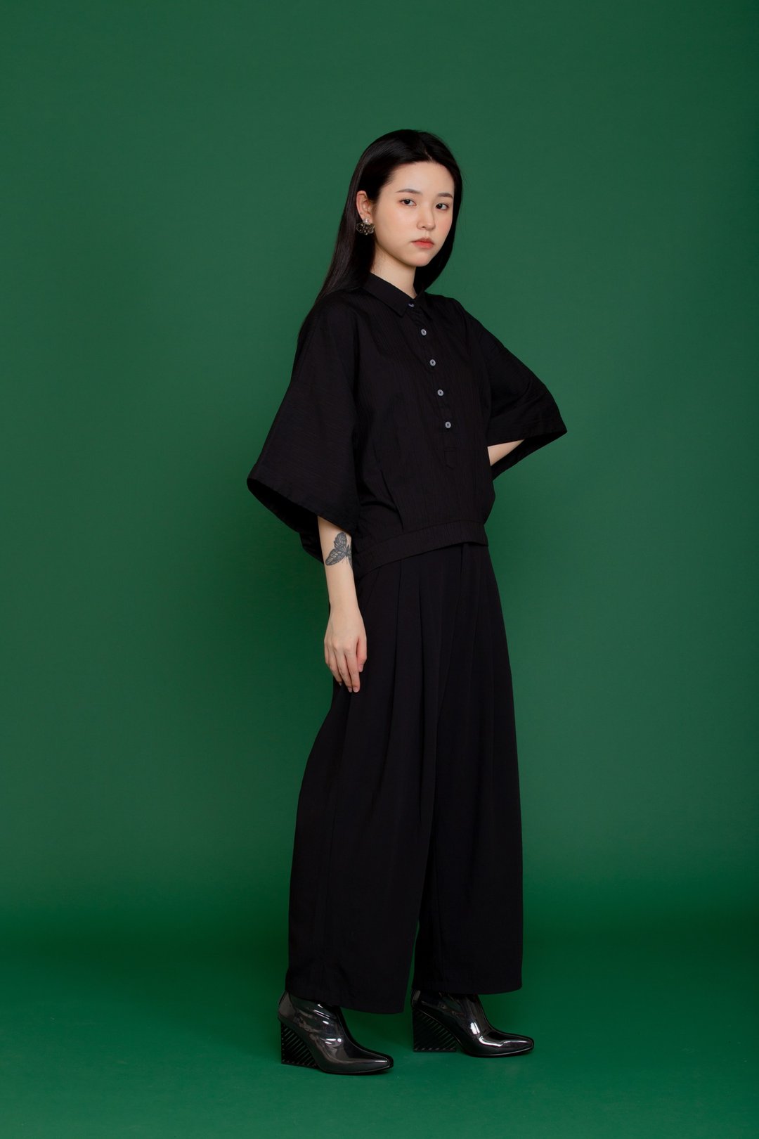 【人气经典款】优雅黑色宽袖衬衫 限时优惠中 - 女装衬衫 - 棉 黑色