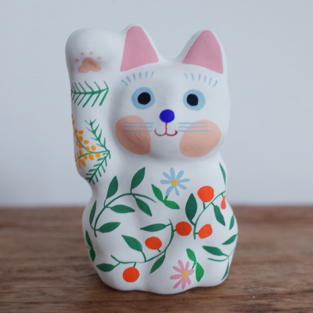 Lucky Cat Wreath Pattern Right Hand Beckoning - 玩偶/公仔 - 纸 