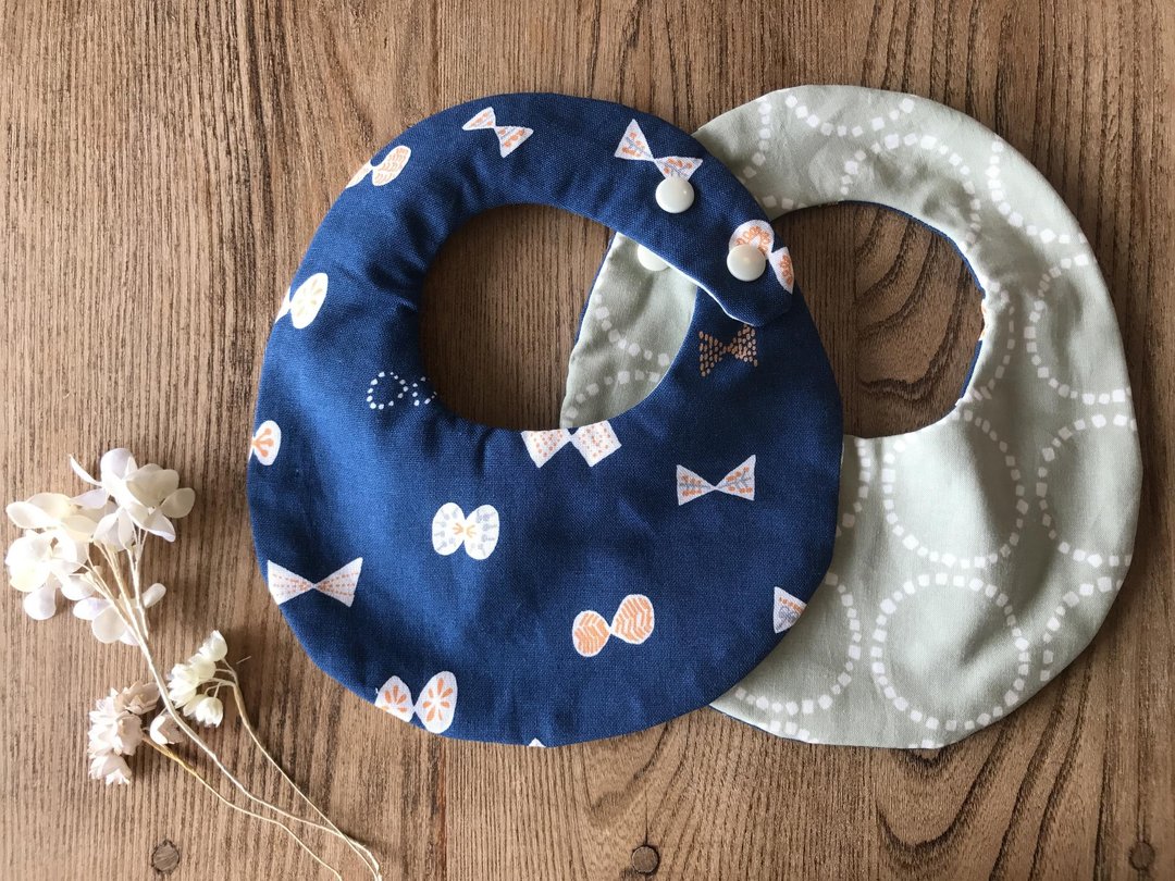 Reversible Bib (Ribbon-Blue) - 围嘴/口水巾 - 棉 蓝色