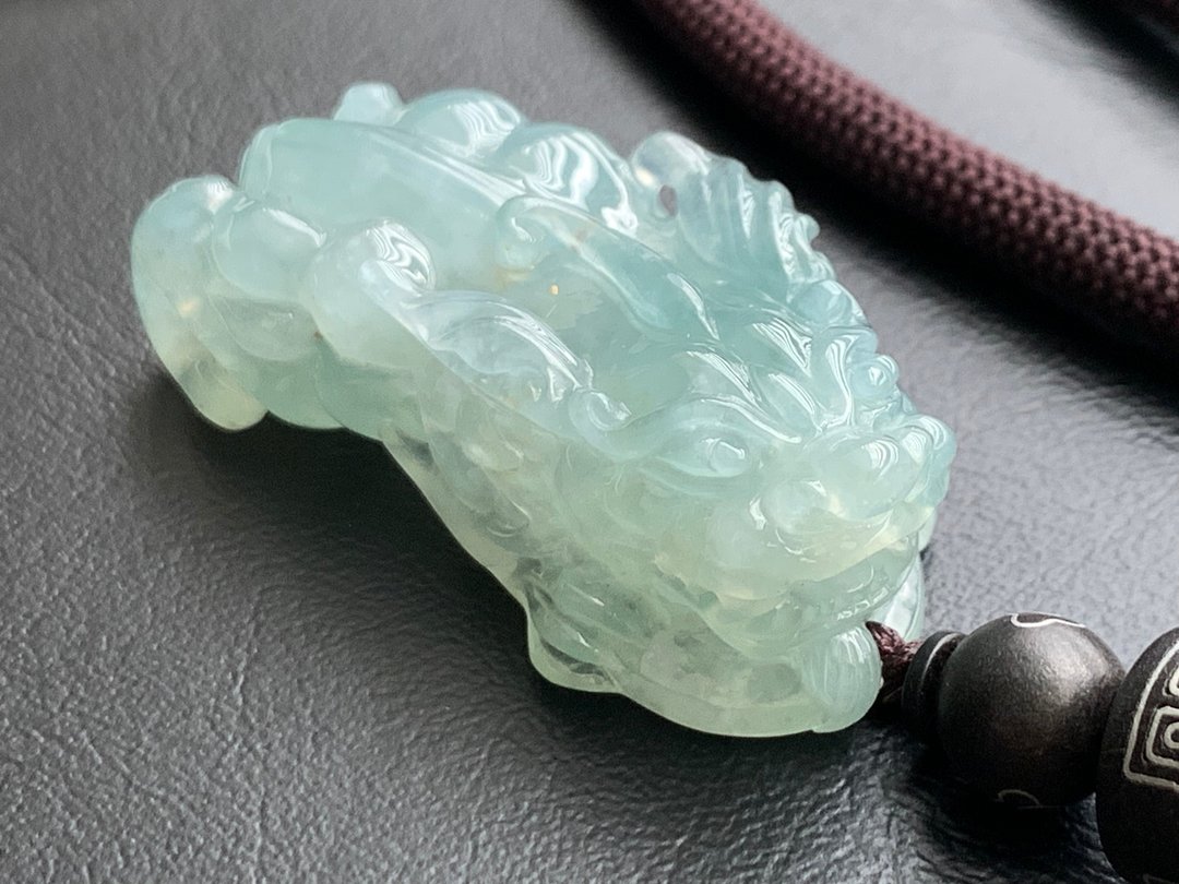 天然缅甸翡翠 冰种湖水绿招财貔貅项链 免费开光 老师傅手工精雕 - 项链 - 玉石 绿色