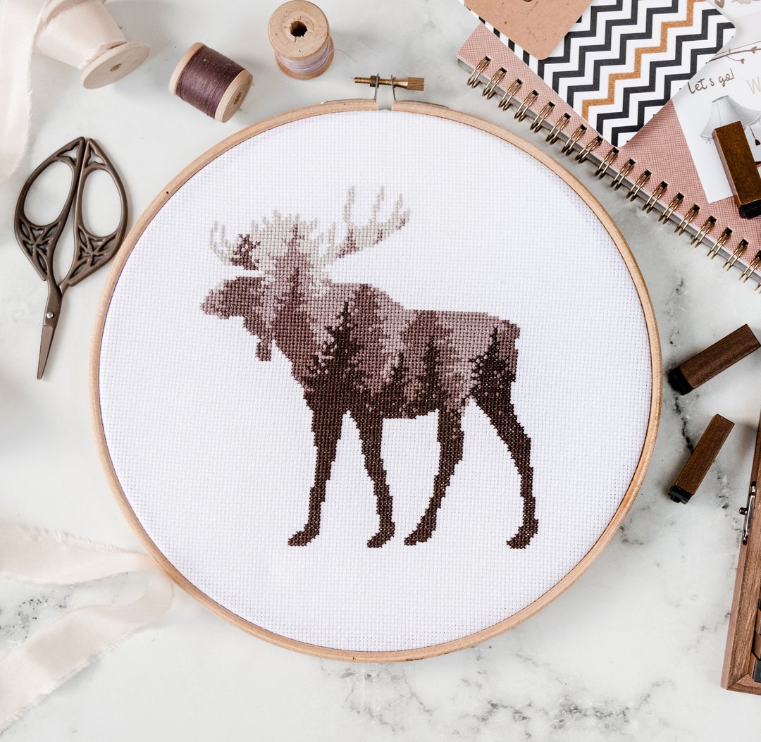 Moose Silhouette Cross Stitch PDF Pattern 十字繡 - 编织/刺绣/羊毛毡/裁缝 - 其他材质 
