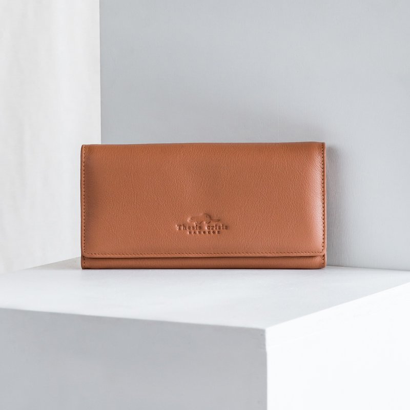 POPPY - MINIMAL WOMEN SOFT COW LEATHER LONG WALLET- BROWN/TAN - 皮夹/钱包 - 真皮 咖啡色
