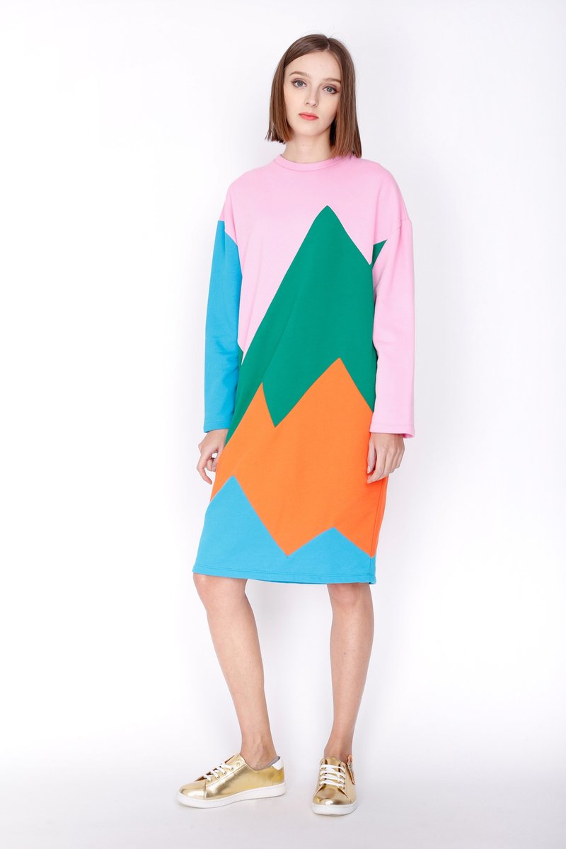 ZIZTAR 粉彩沙漠拼色连衣裙BWL-W16-051-Multi - 裙子 - 棉．麻 多色