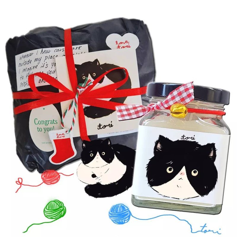 GIFTSET JUJU CAT JAM CANDLE Scented Candle Jar 45hrs - 蜡烛/烛台 - 玻璃 多色