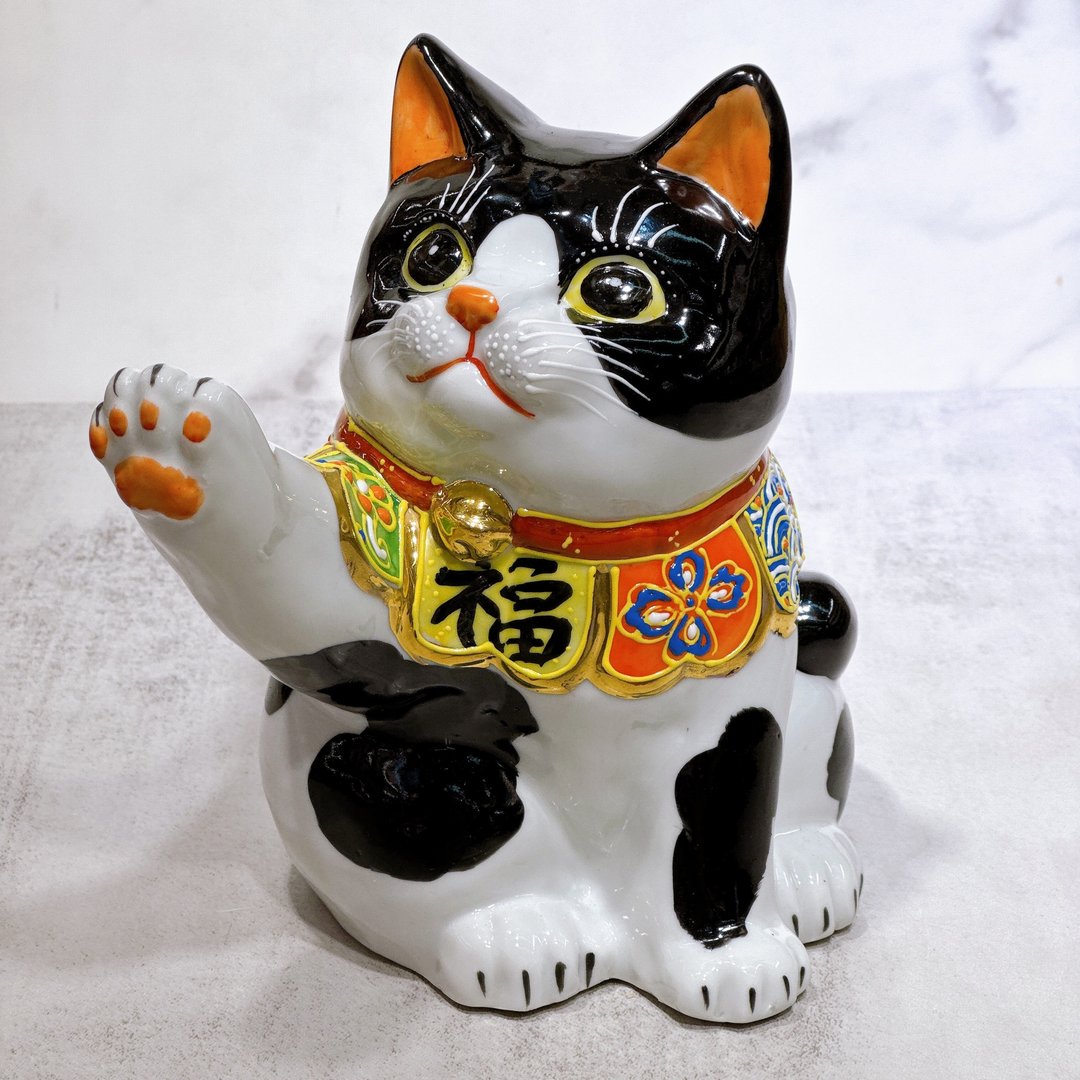 【雅致黑映】日本九谷烧招财猫 | 黑布 - 6.5号 - 摆饰 - 瓷 多色