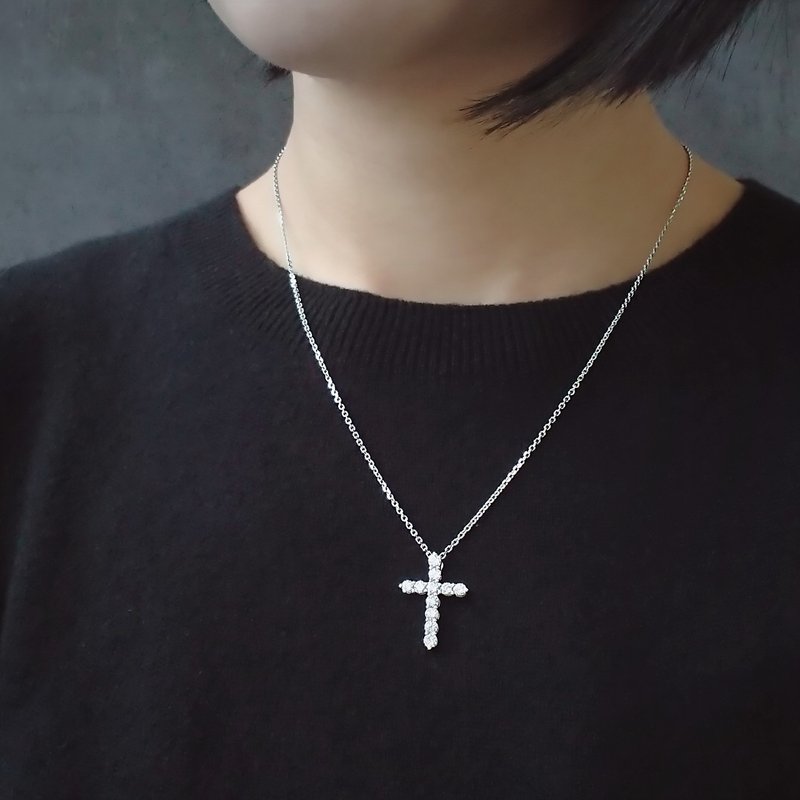 天然钻石 大十字架 纯 18K 白金项链定制 (L) 单坠或含链 | JSN10 - 项链 - 钻石 银色