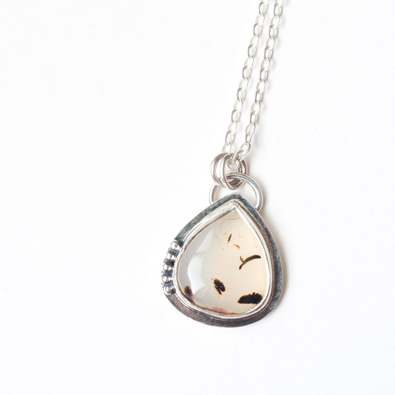 蒙大拿玛瑙纯银墬 Montana agate silver pendant - 项链 - 宝石 咖啡色