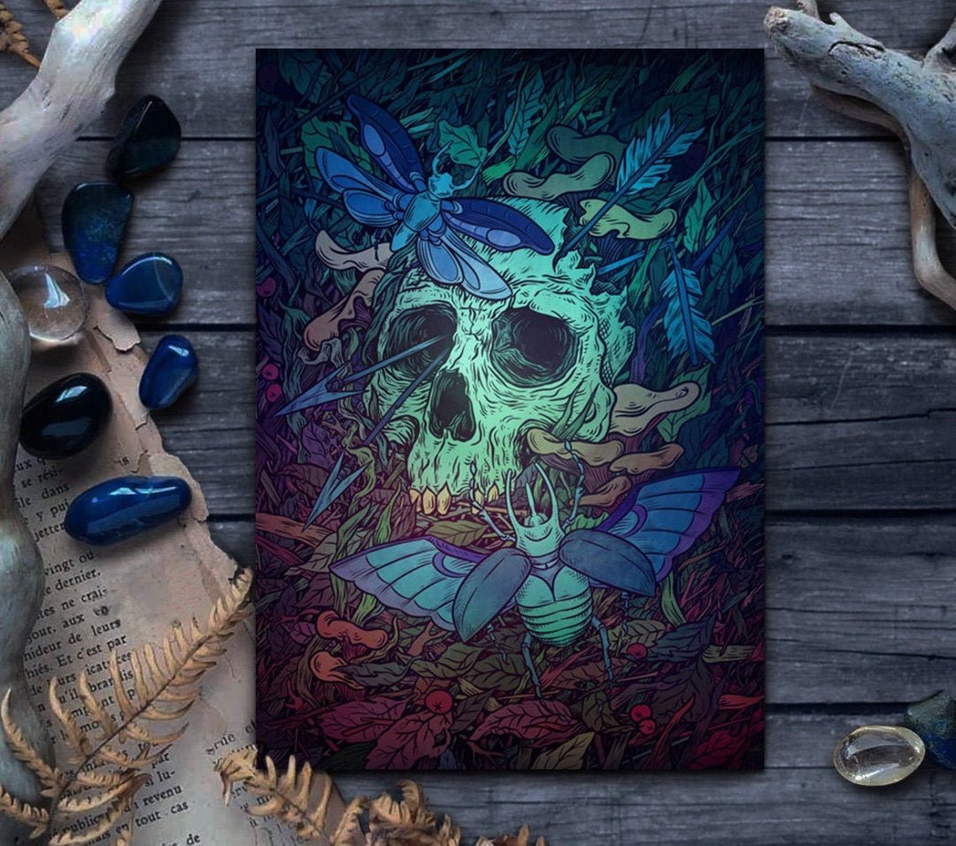 Skull and Moths / Dark art poster / Goth home decor - 海报/装饰画/版画 - 纸 多色