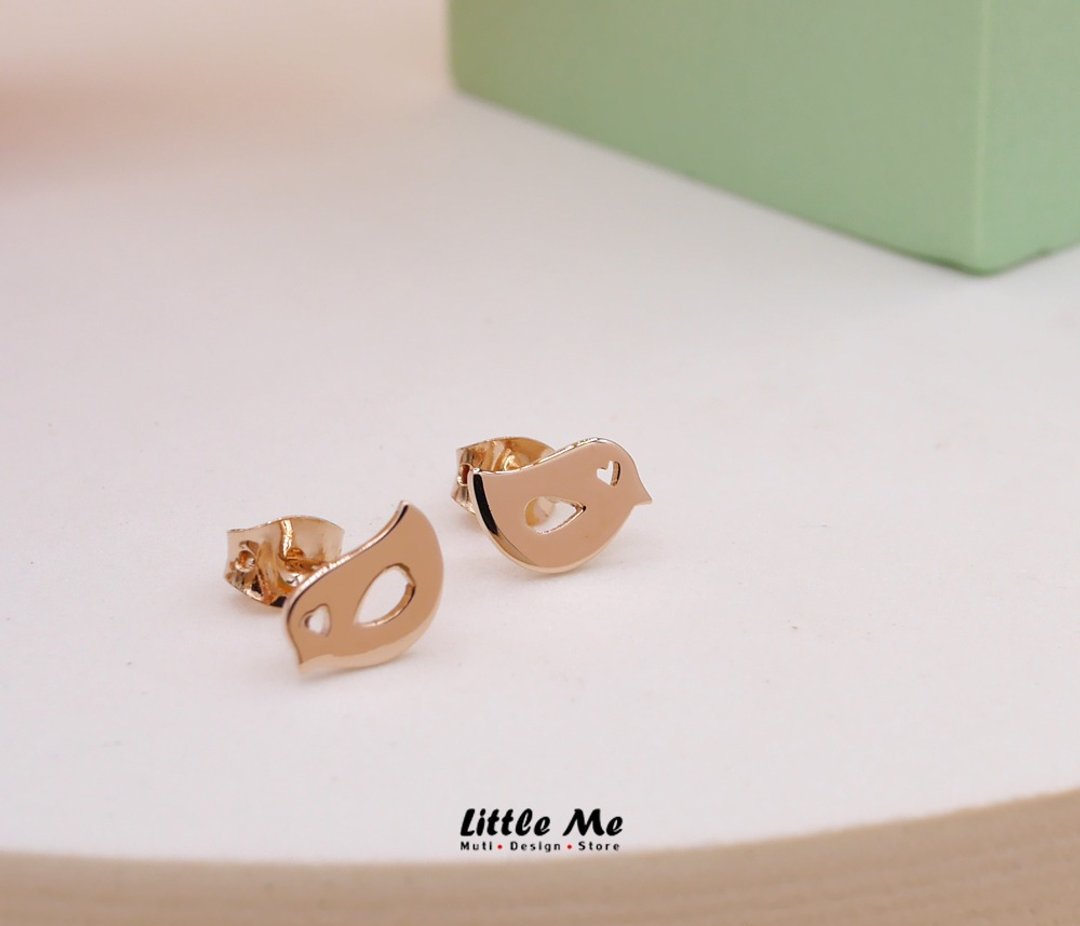 Little Bird Earring - Pink gold plated on brass - 耳环/耳夹 - 其他金属 粉红色