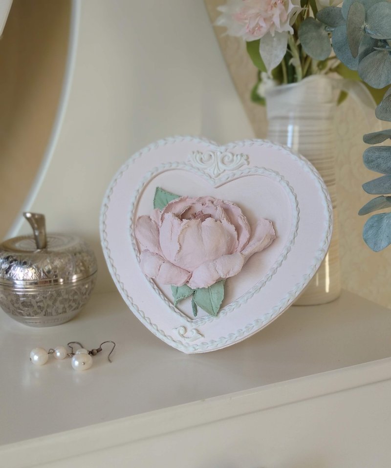 Rose in heart-shaped frame Floral small painting Painting miniature Home decor - 墙贴/壁贴 - 其他材质 粉红色