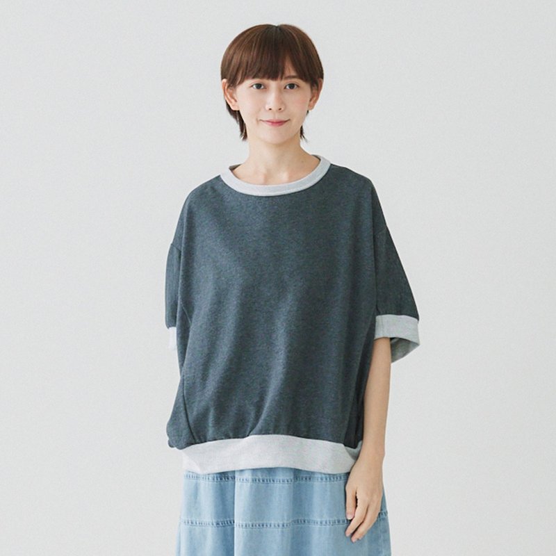 【Simply Yours】针织拼接棉T 灰F - 女装衬衫 - 棉．麻 灰色