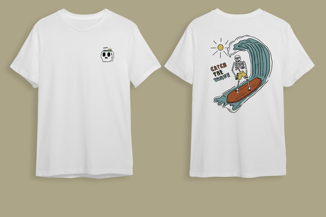 catch the wave illustration printing short-sleeved unisex cotton t-shirt - 女装 T 恤 - 棉 白色