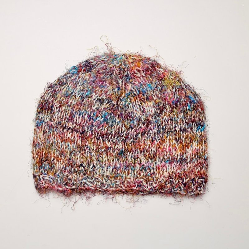 艺术针织造型瓜皮帽印度真丝杂线七彩渐层手工编织帽子-白色印象 - 帽子 - 其他人造纤维 多色